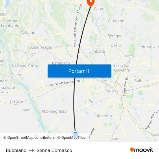 Bubbiano to Senna Comasco map