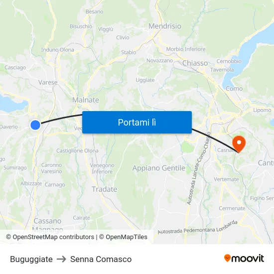 Buguggiate to Senna Comasco map