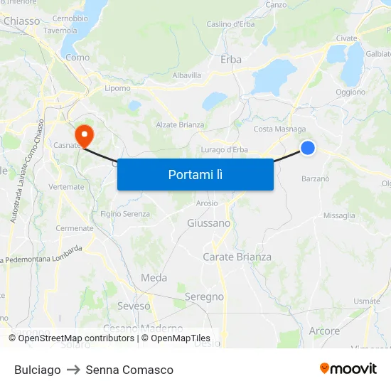Bulciago to Senna Comasco map