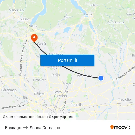 Busnago to Senna Comasco map