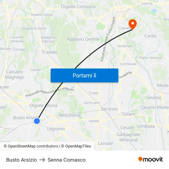 Busto Arsizio to Senna Comasco map