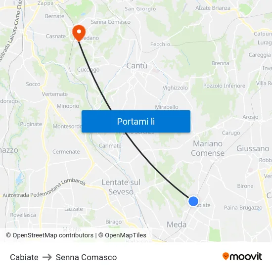 Cabiate to Senna Comasco map