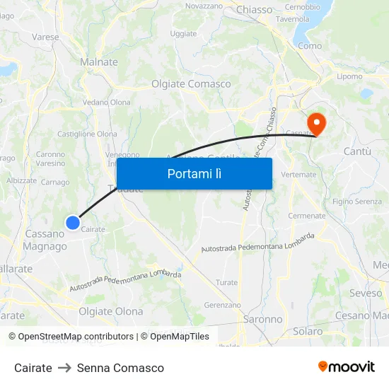 Cairate to Senna Comasco map