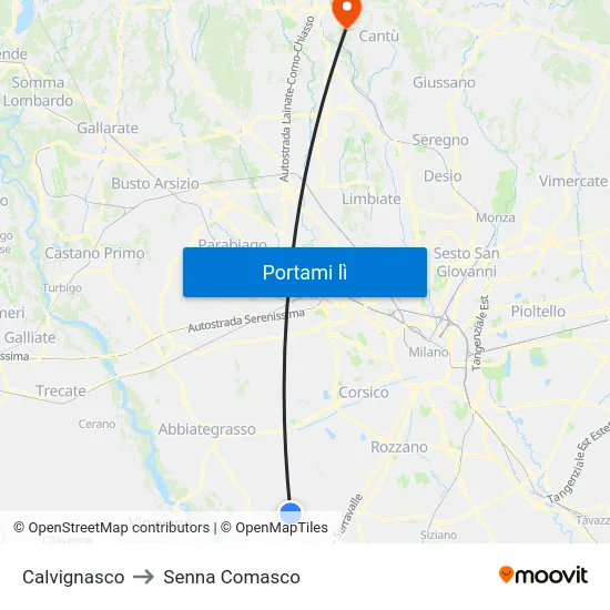 Calvignasco to Senna Comasco map