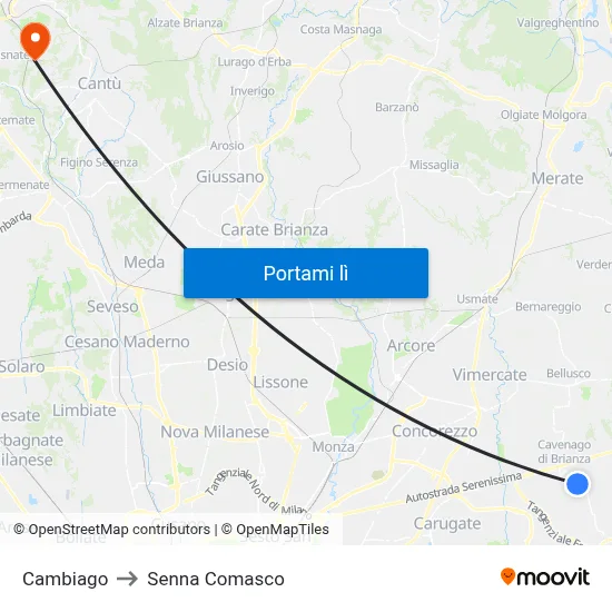 Cambiago to Senna Comasco map