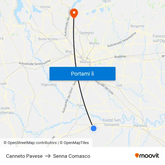 Canneto Pavese to Senna Comasco map