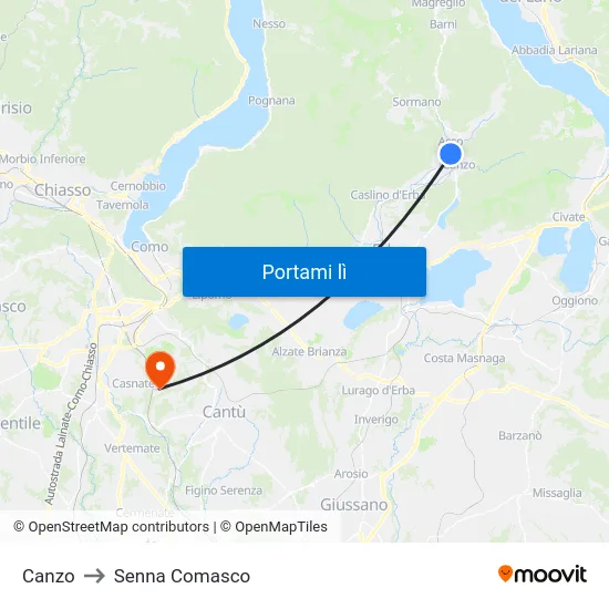 Canzo to Senna Comasco map