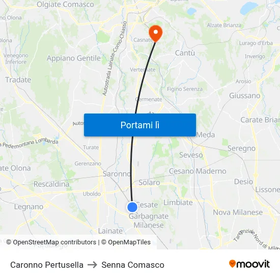 Caronno Pertusella to Senna Comasco map