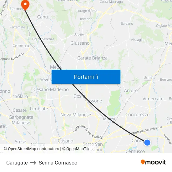 Carugate to Senna Comasco map