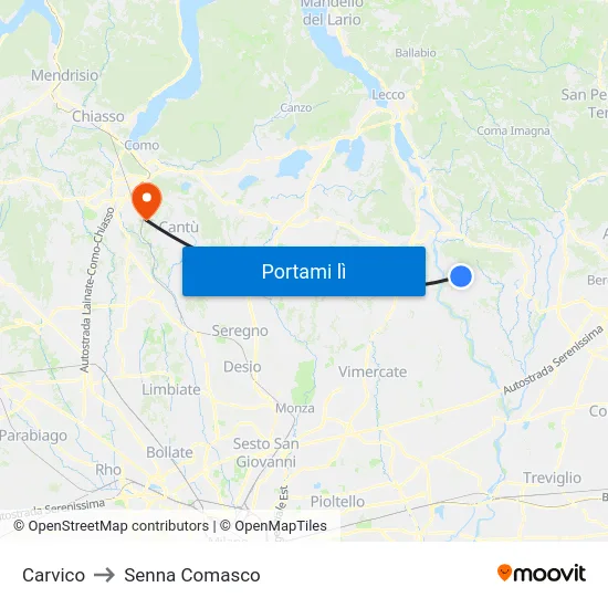 Carvico to Senna Comasco map