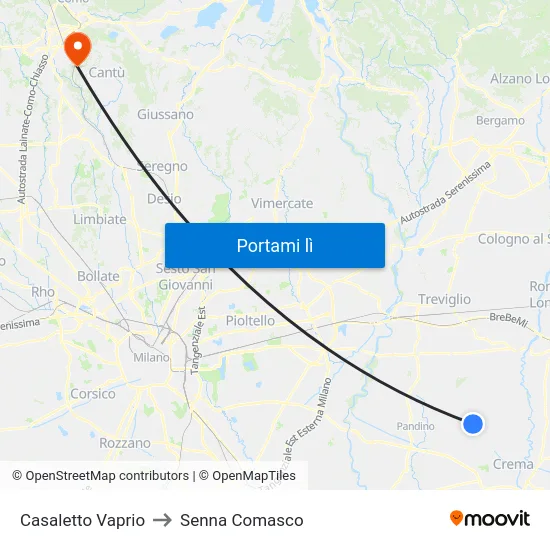 Casaletto Vaprio to Senna Comasco map