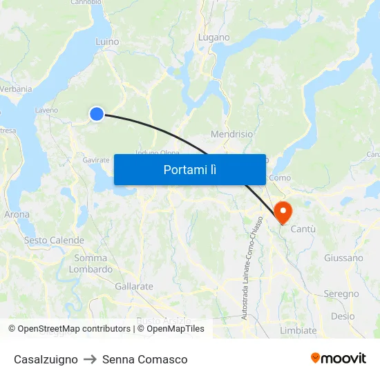 Casalzuigno to Senna Comasco map