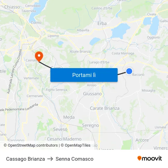 Cassago Brianza to Senna Comasco map