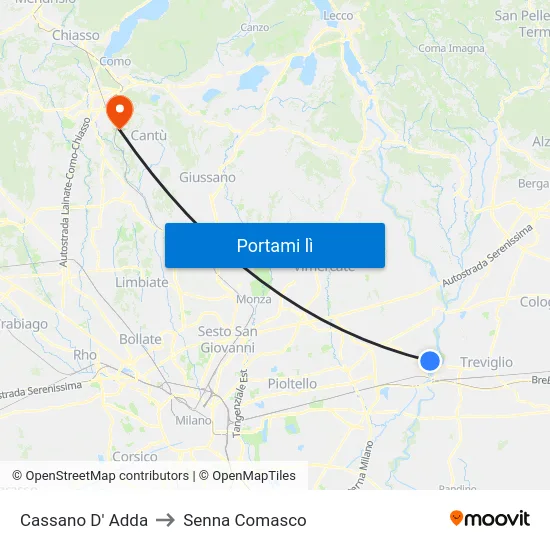 Cassano D' Adda to Senna Comasco map