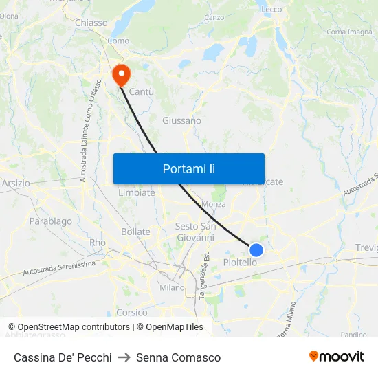 Cassina De' Pecchi to Senna Comasco map