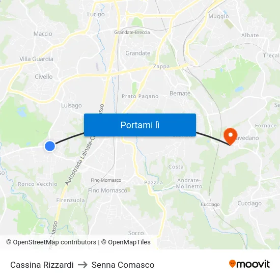 Cassina Rizzardi to Senna Comasco map