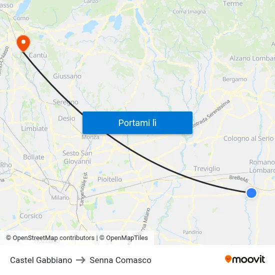 Castel Gabbiano to Senna Comasco map