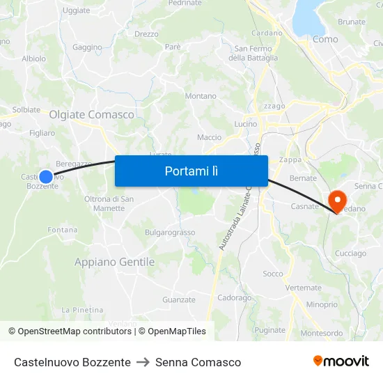 Castelnuovo Bozzente to Senna Comasco map