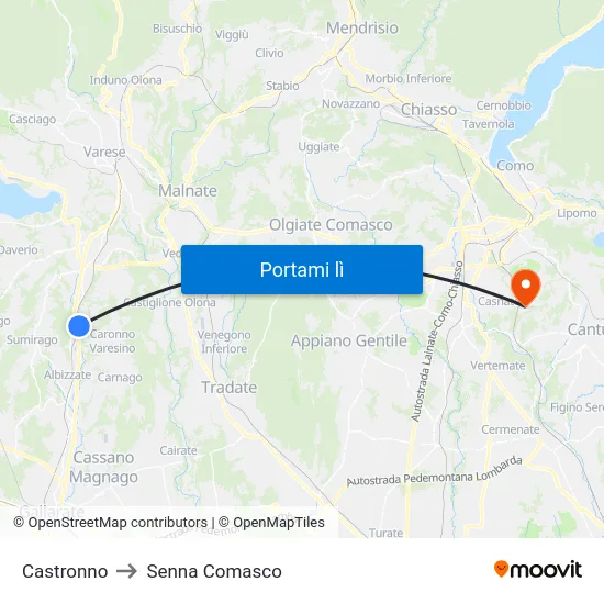 Castronno to Senna Comasco map