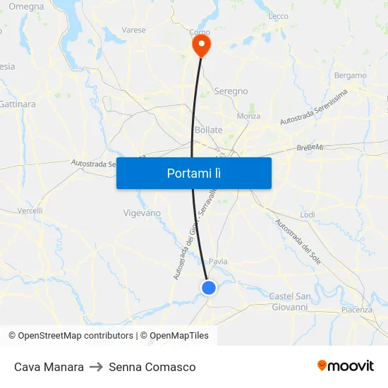 Cava Manara to Senna Comasco map