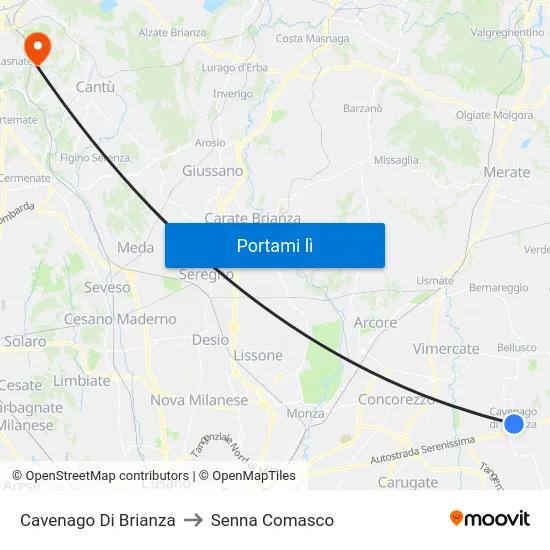 Cavenago Di Brianza to Senna Comasco map