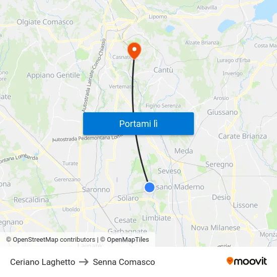 Ceriano Laghetto to Senna Comasco map