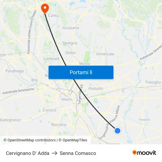 Cervignano D' Adda to Senna Comasco map