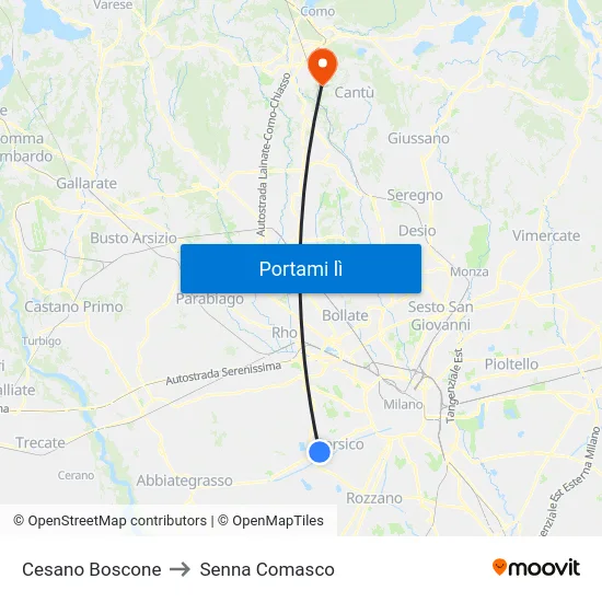 Cesano Boscone to Senna Comasco map