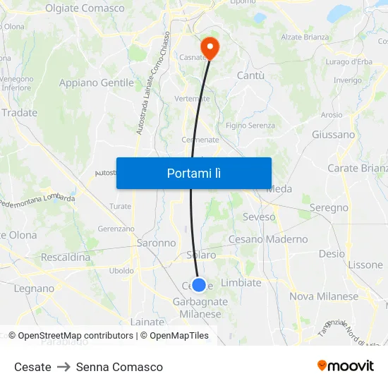 Cesate to Senna Comasco map