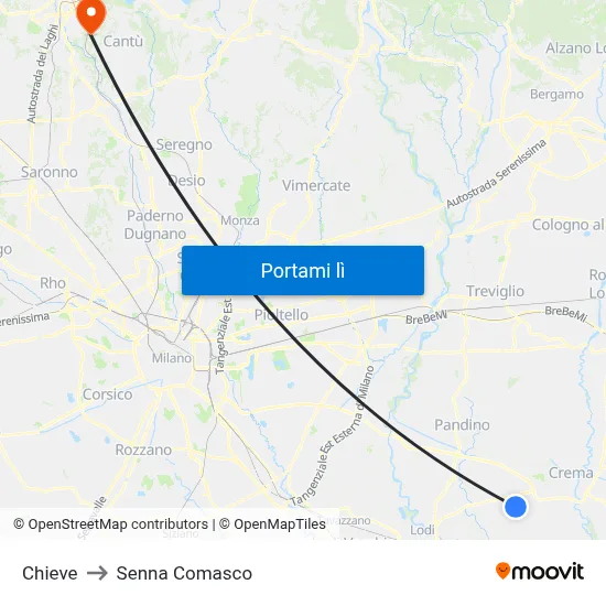 Chieve to Senna Comasco map