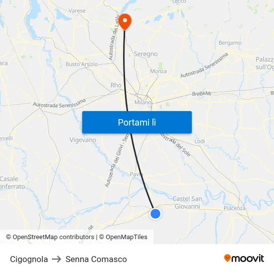 Cigognola to Senna Comasco map