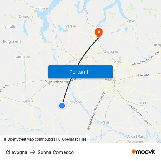 Cilavegna to Senna Comasco map