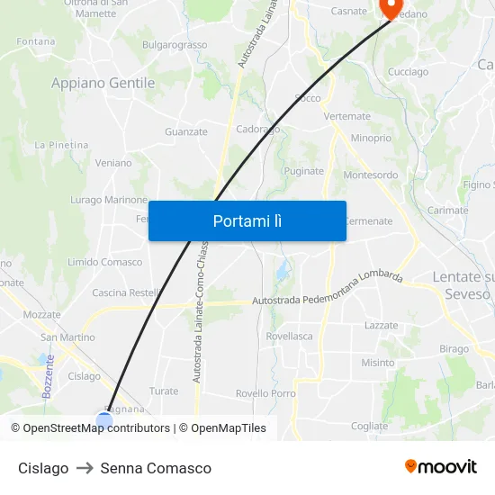 Cislago to Senna Comasco map