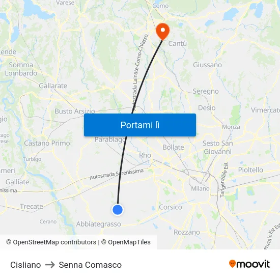 Cisliano to Senna Comasco map