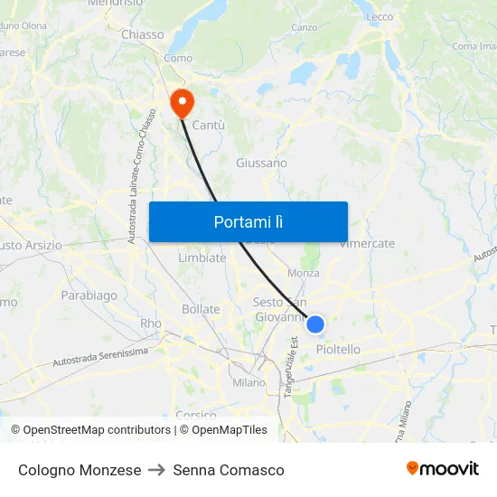 Cologno Monzese to Senna Comasco map