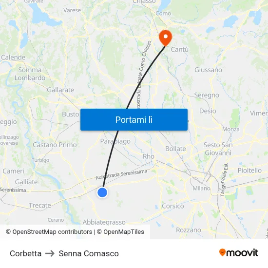 Corbetta to Senna Comasco map