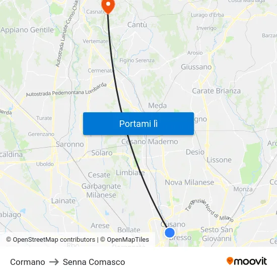Cormano to Senna Comasco map