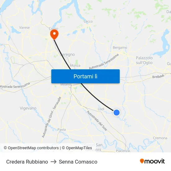 Credera Rubbiano to Senna Comasco map