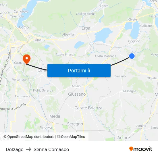 Dolzago to Senna Comasco map