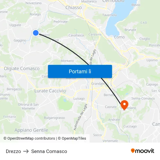 Drezzo to Senna Comasco map