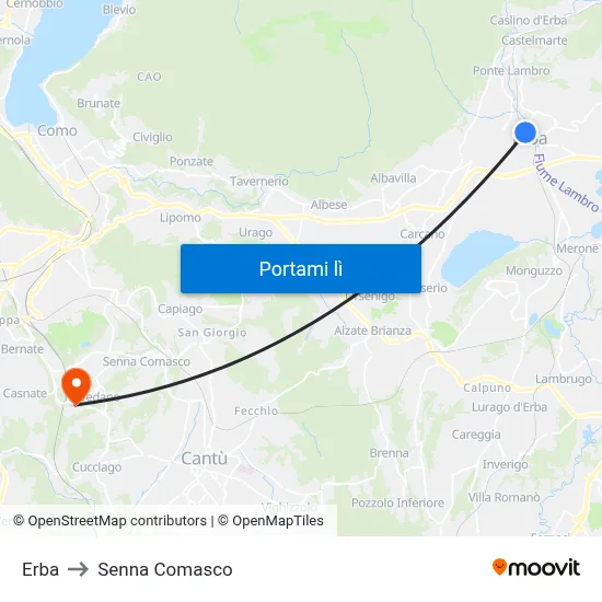Erba to Senna Comasco map