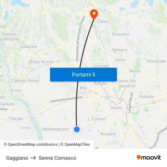 Gaggiano to Senna Comasco map