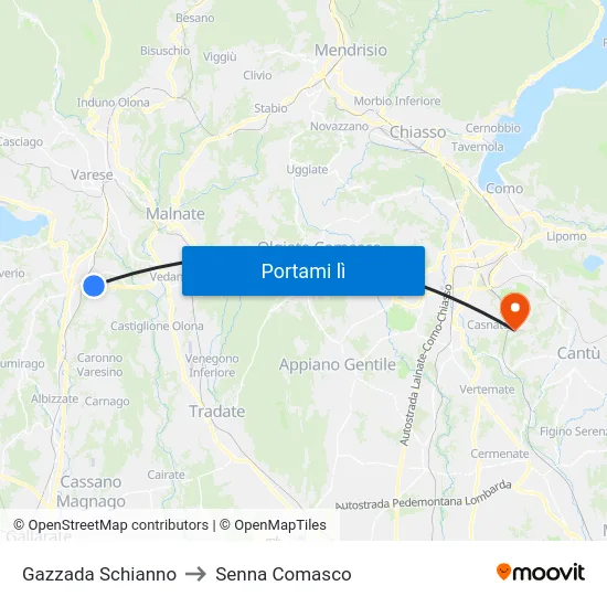 Gazzada Schianno to Senna Comasco map