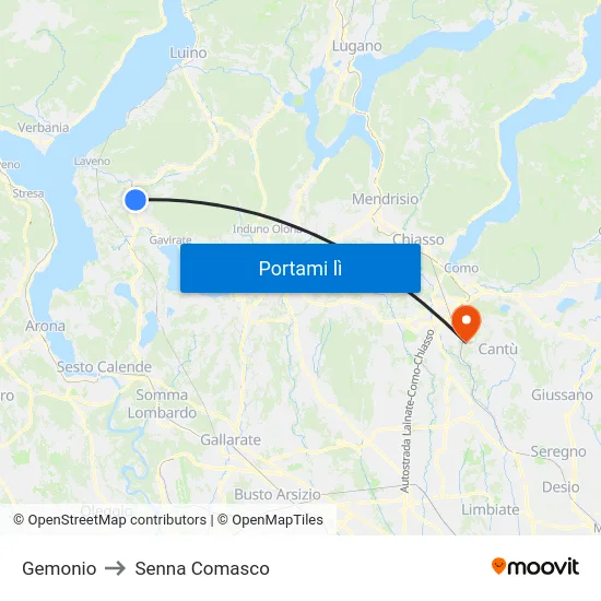 Gemonio to Senna Comasco map