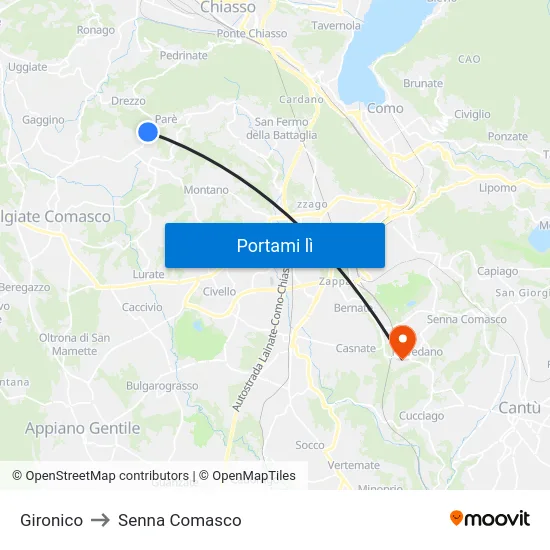 Gironico to Senna Comasco map