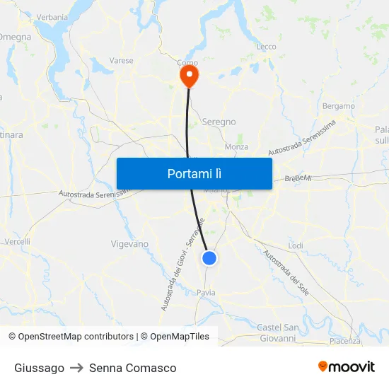 Giussago to Senna Comasco map