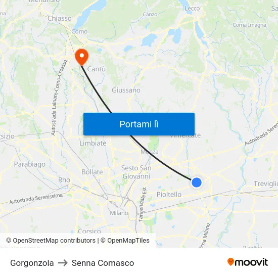 Gorgonzola to Senna Comasco map