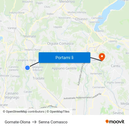 Gornate-Olona to Senna Comasco map