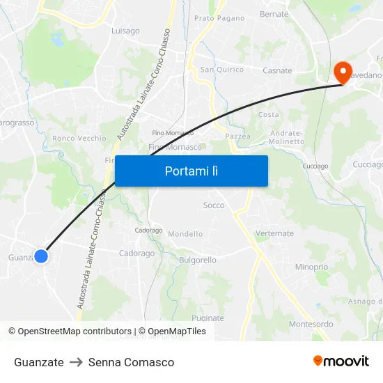 Guanzate to Senna Comasco map