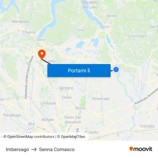 Imbersago to Senna Comasco map
